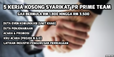 5 Jawatan Kosong Di Syarikat Prime Team Yang Menawarkan Gaji Cecah RM 3,500 Sebulan
