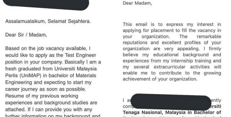 Recruter Puji Kiriman Email Mohon Kerja Daripada 2 Orang Graduan Untuk Rujukan Anda