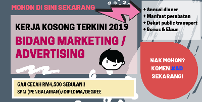 Kekosongan Bidang Marketing/Advertising Kini Dibuka! Min SPM (Pengalaman) & Fresh Grad Layak Mohon!