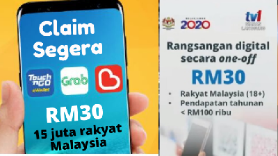 Jom Tebus RM30 eTunai Rakyat 2020 Di TnG eWallet, Boost Atau GrabPay! Ikut Step Mudah Ni