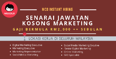 [MARKETING] -Lebih 20++ Jawatan Kosong Marketing/Pemasaran Untuk Dimohon, Lihat Senarai Penuh & Link Mohon