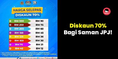 Pengurangan Saman Sehingga 70%
