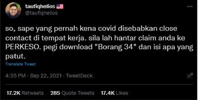 Close Contact Boleh Claim PERKESO! Ini Cara Claim 