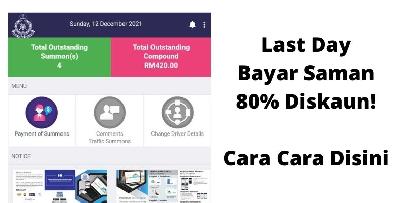 Hari terakhir bayar saman diskaun 80%. Rugi tak bayar. Murah!