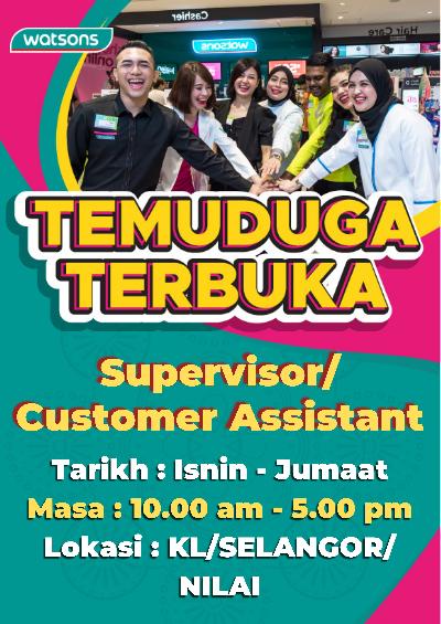 Peluang Kerja Bersama Watsons Di Negeri Selangor,KL dan Nilai