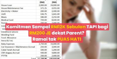 Komitmen Sampai 12K Sebulan TAPI bagi RM200 JE dekat Parent? Ramai tak PUAS HATI